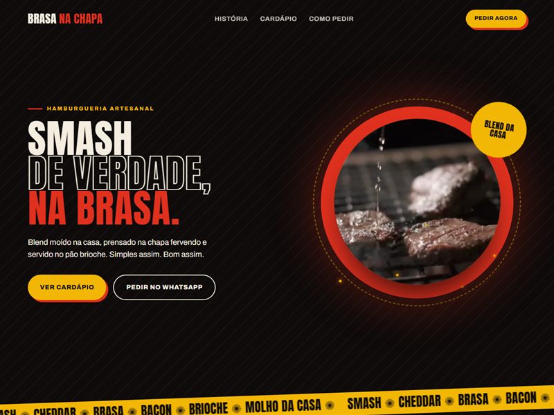 Página inicial do site Brasa na Chapa
