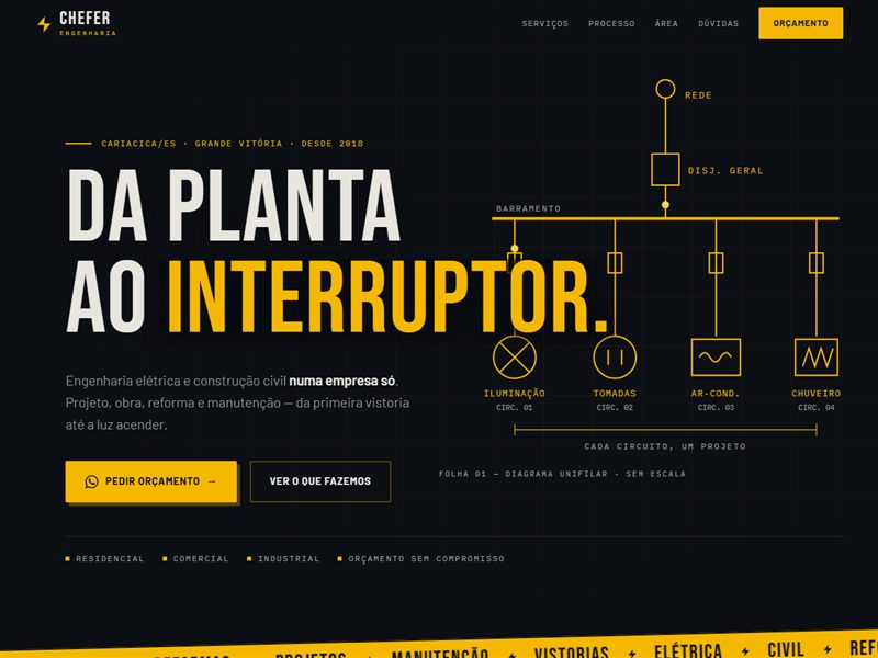 Página inicial do site Chefer Engenharia