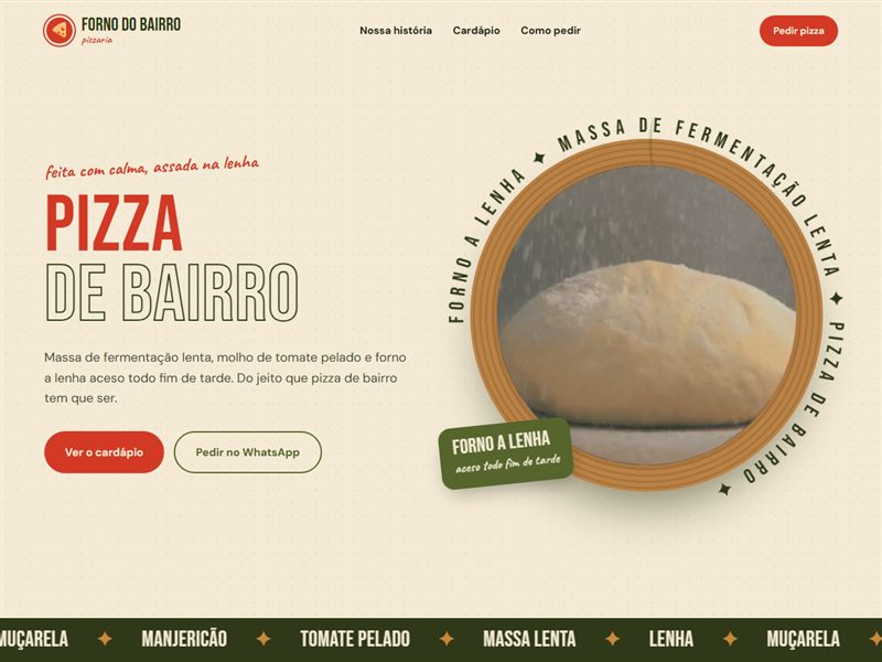 Página inicial do site Pizzaria Forno do Bairro