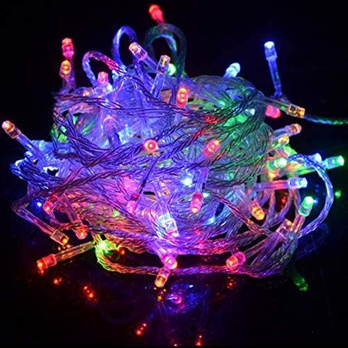 Cordão 10 m 100 LEDs Fio Transparente Luz Colorida