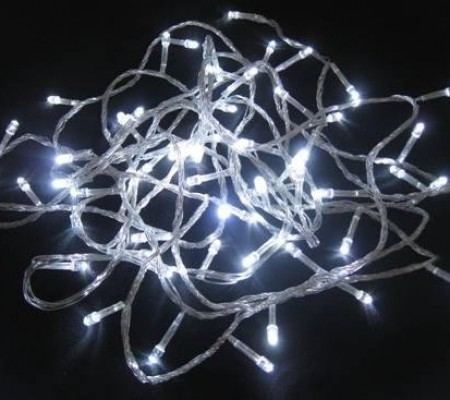 Cordão 10 m 100 LEDs Fio Transparente Luz Branca Fria