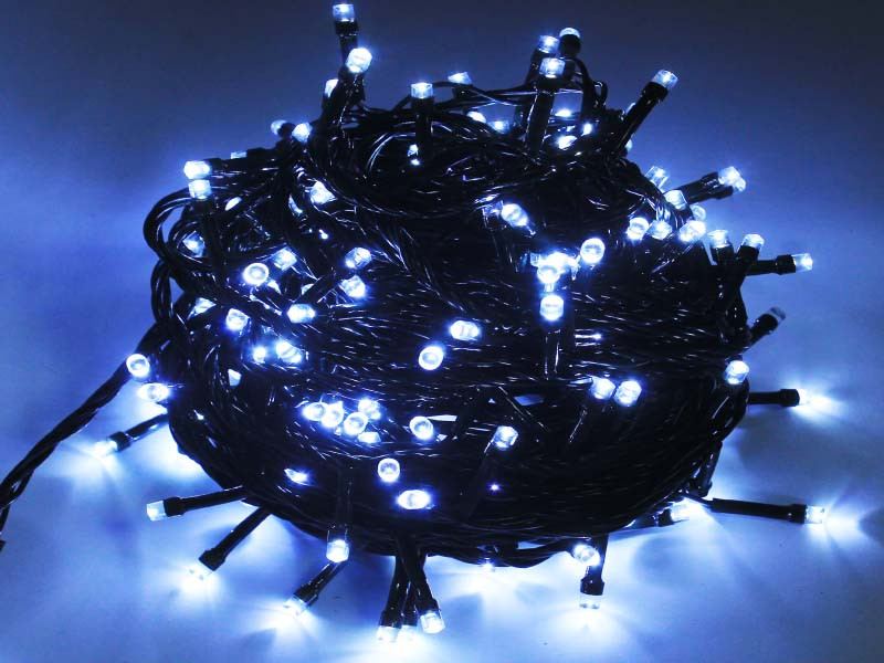 Cordão 10 m 100 LEDs Fio Verde Luz Branca Fria