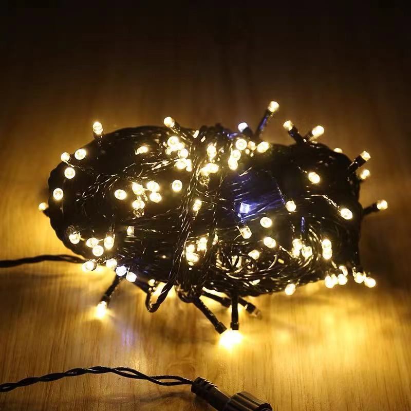 Cordão 10 m 100 LEDs Fio Verde Luz Branca Quente